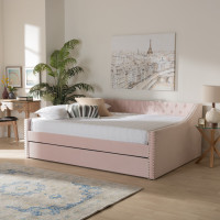 Baxton Studio CF9228 -Pink Velvet-Daybed-QT Baxton Studio Raphael Modern and Contemporary Pink Velvet Fabric Upholstered Queen Size Daybed with Trundle